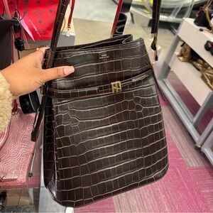 Toteme Dark Brown Crocodile-Embossed Shoulder Bag